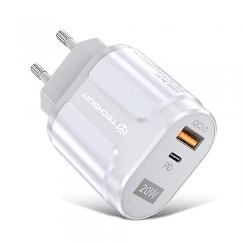 Adaptér Techsuit 20W s funkcí rychlonabíjení bílý