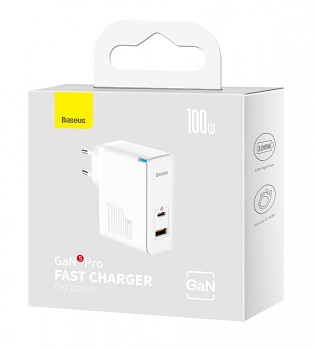 Rychlonabíječka Baseus GaN5 Pro 100W včetně USB-C datového kabelu bílá