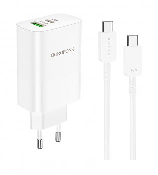 Rychlonabíječka Borofone BN10 Sunlight včetně USB-C datového kabelu bílá 65W