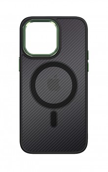 Zadní pevný kryt Magnetic Carbon na iPhone 14 tmavý se zeleným rámečkem