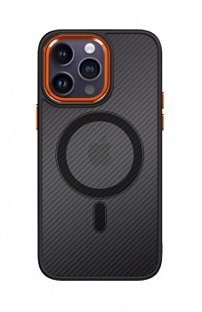 Zadní pevný kryt Magnetic Carbon na iPhone 13 Pro tmavý s oranžovým rámečkem