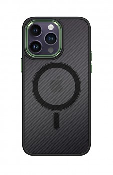 Zadní pevný kryt Magnetic Carbon na iPhone 13 Pro tmavý se zeleným rámečkem