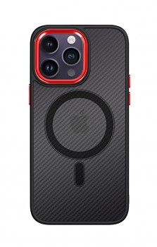Zadní pevný kryt Magnetic Carbon na iPhone 13 Pro Max tmavý s červeným rámečkem