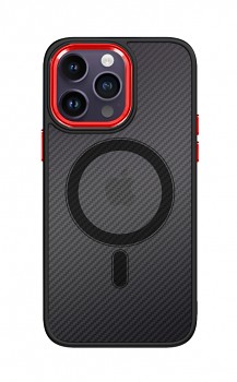 Zadní pevný kryt Magnetic Carbon na iPhone 14 Pro Max tmavý s červeným rámečkem