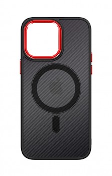 Zadní pevný kryt Magnetic Carbon na iPhone 12 tmavý s červeným rámečkem