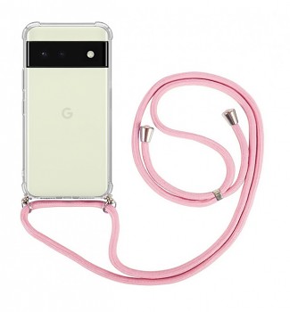 Zadní kryt na Google Pixel 6a 5G s růžovou šňůrkou průhledný