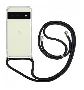 Zadní kryt na Google Pixel 6a 5G s černou šňůrkou průhledný