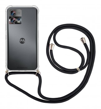 Zadní kryt na Motorola Edge 30 Fusion s černou šňůrkou průhledný