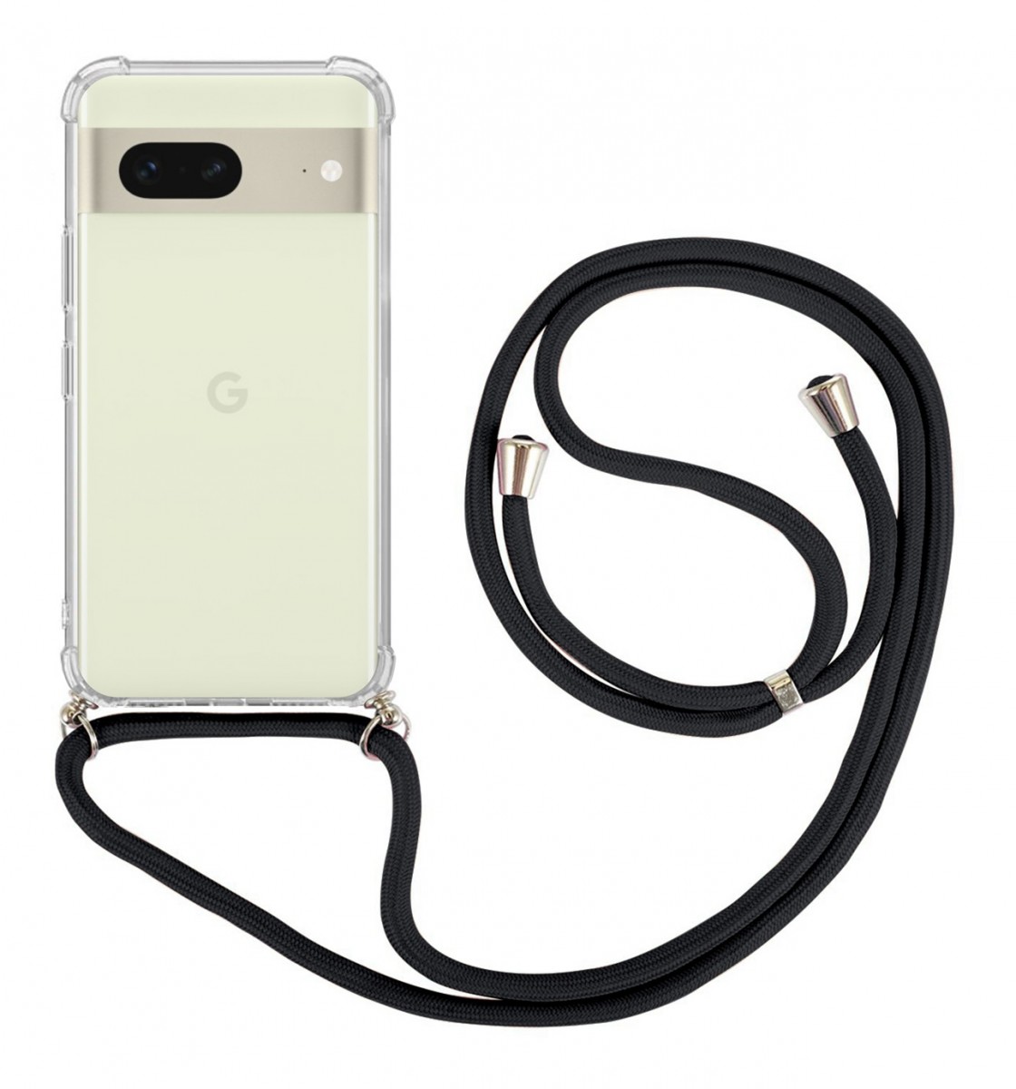 Zadní kryt na Google Pixel 7 5G s černou šňůrkou průhledný