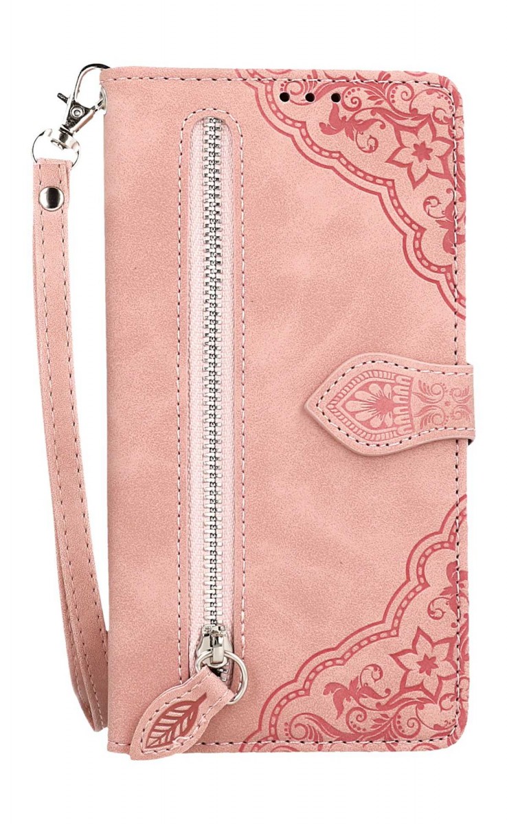 Knížkové pouzdro na Samsung A56 se zipem růžové