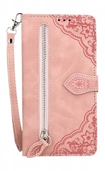 Knížkové pouzdro na Samsung A56 se zipem růžové