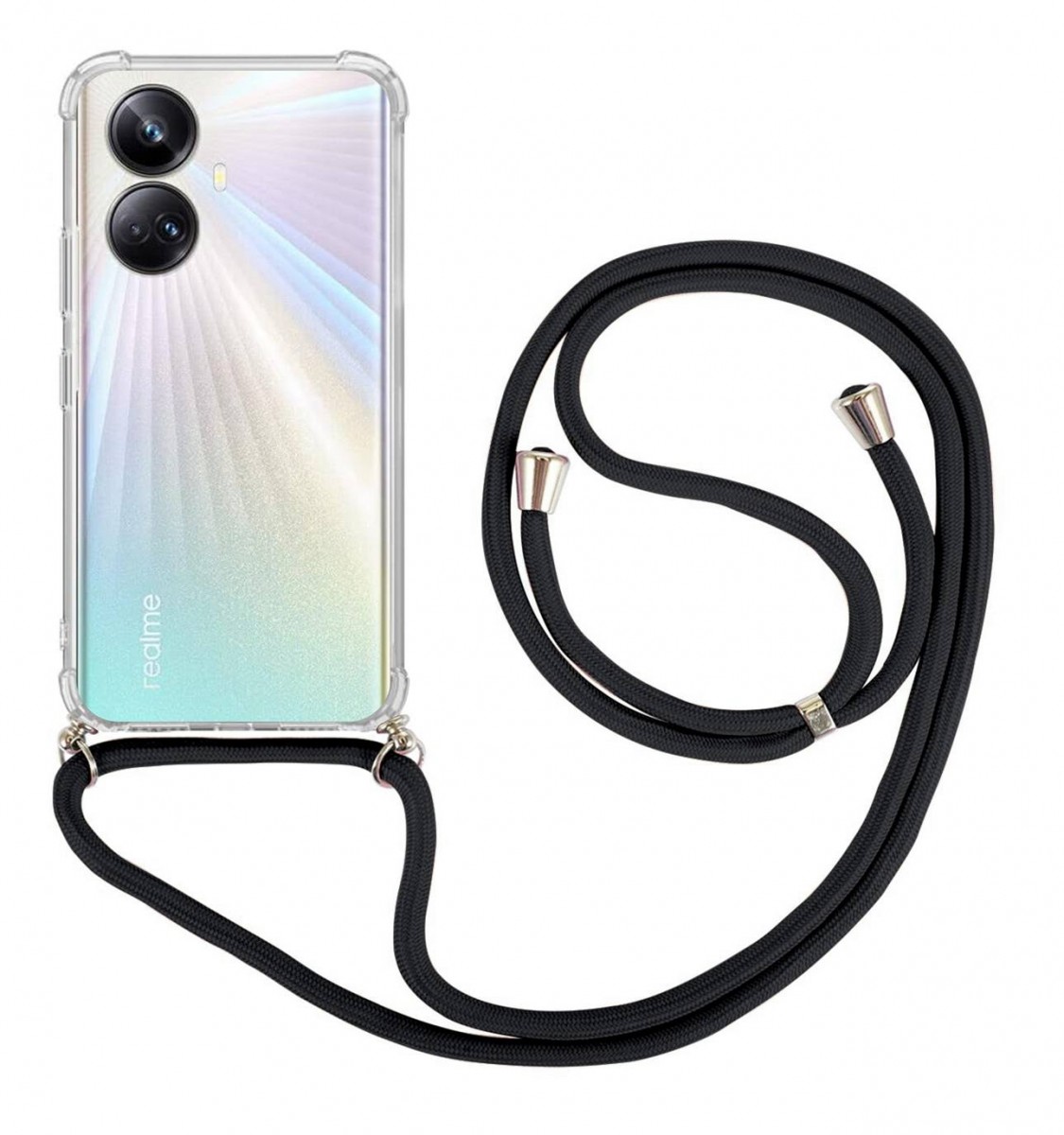 Zadní kryt na Realme 10 s černou šňůrkou průhledný