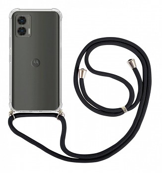 Zadní kryt na Motorola Moto G73 s černou šňůrkou průhledný 