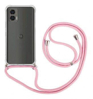 Zadní kryt na Motorola Moto G73 s růžovou šňůrkou průhledný