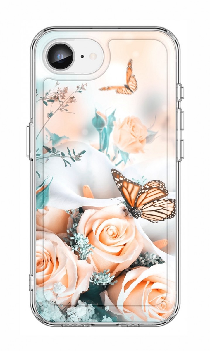 Levně Kryt TopQ Image iPhone 16e pevný Růže s motýlem 138384 (pouzdro neboli obal na mobil iPhone 16e)