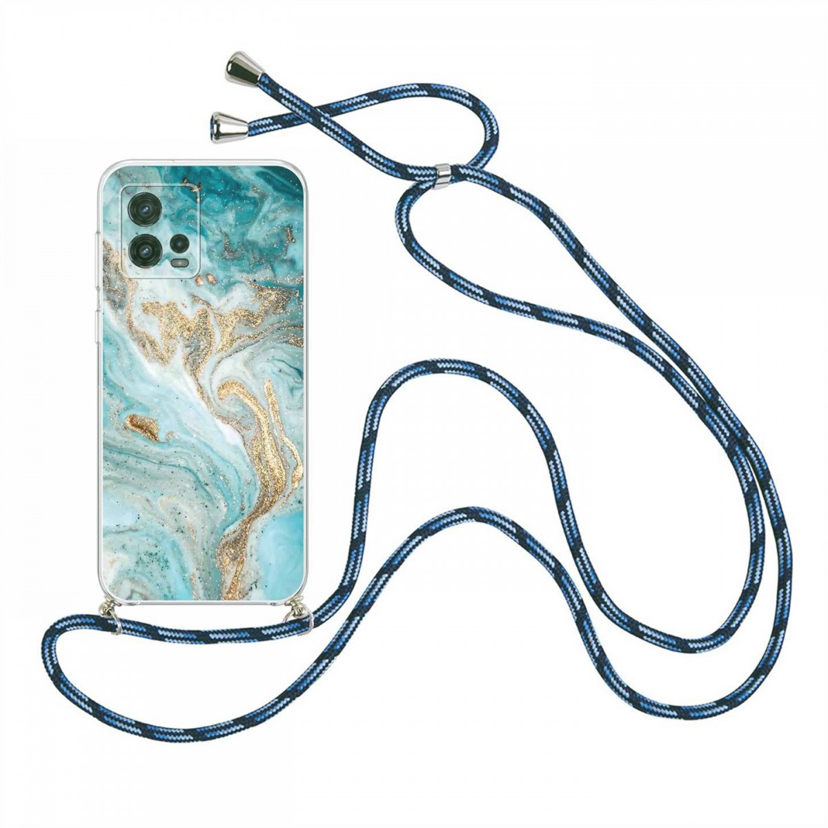 Zadní kryt Marble na Motorola Moto G72 tyrkysový se šňůrkou