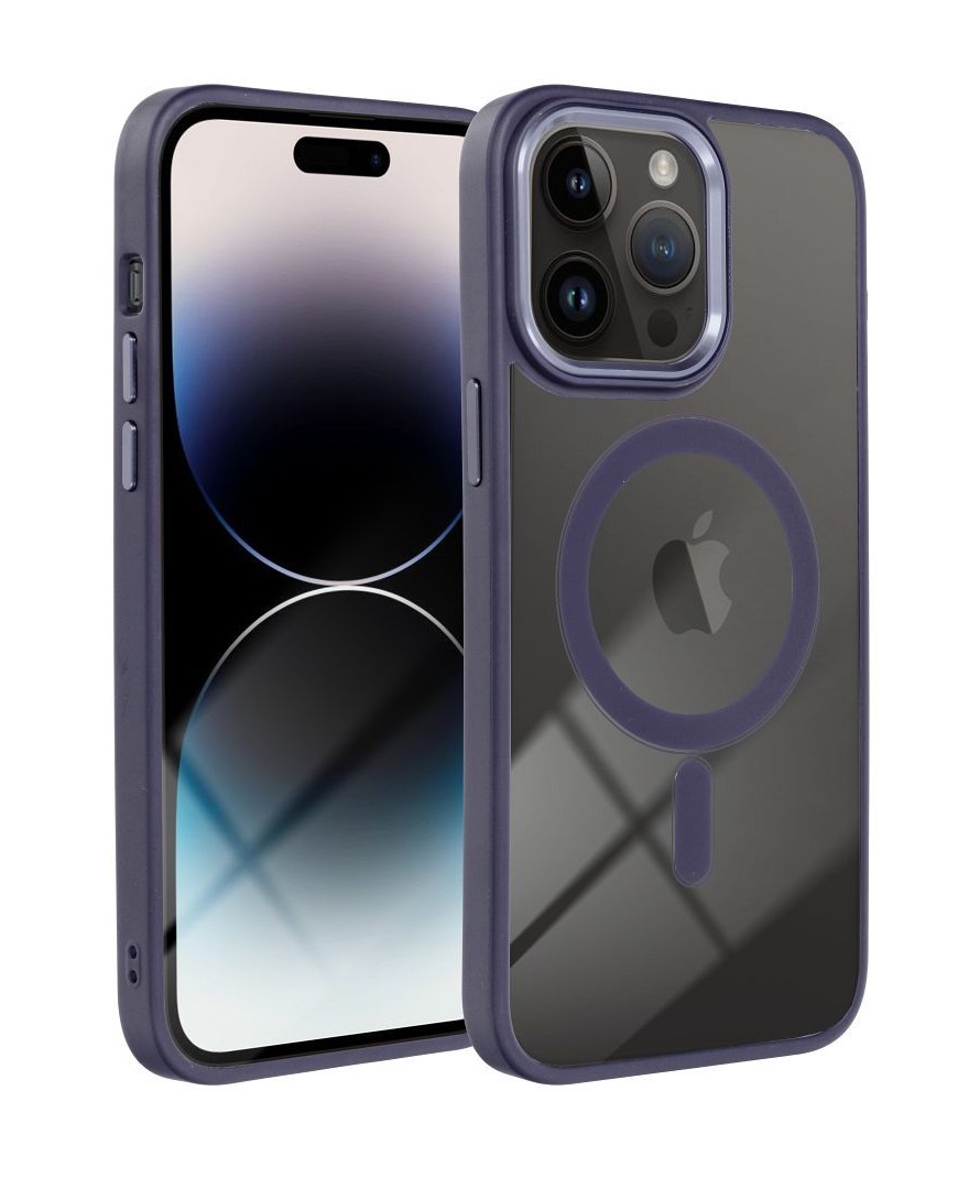Zadní pevný kryt Magnetic na iPhone 14 Pro s fialovým rámečkem