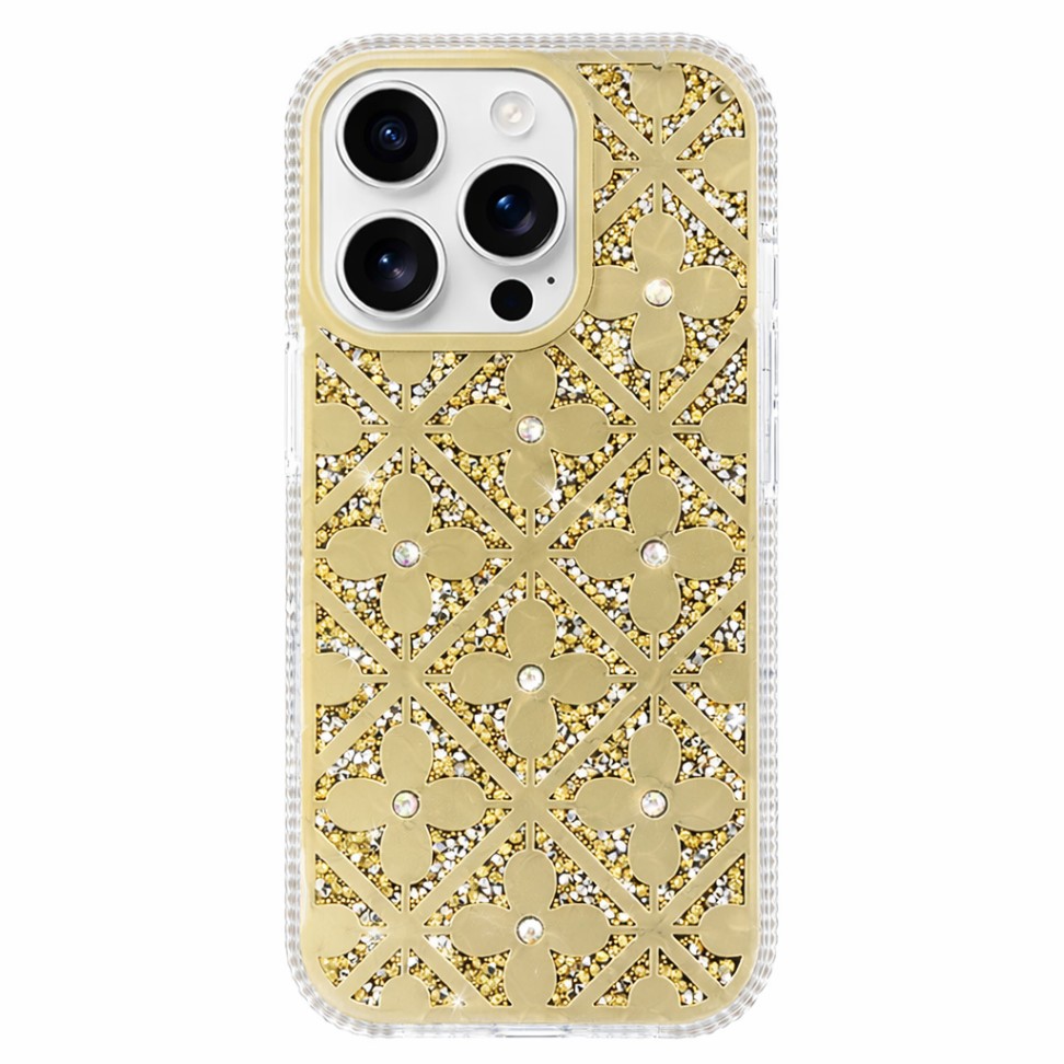 Zadní kryt Flower pro iPhone 16 Pro zlatý