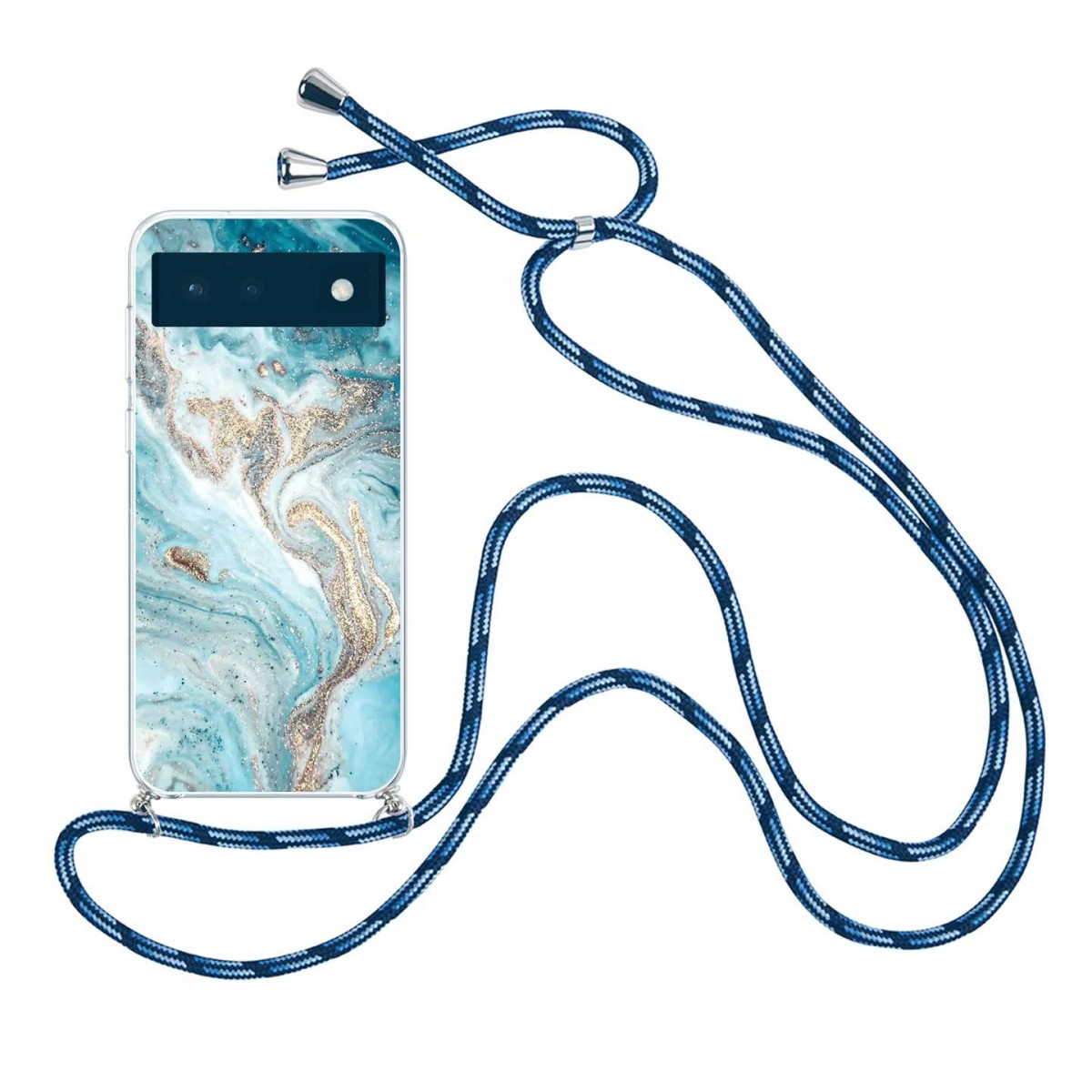 Zadní kryt Marble na Google Pixel 6a 5G tyrkysový se šňůrkou