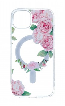 Zadní kryt Flower na iPhone 14 MagSafe s růžovými květy