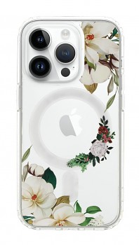 Zadní kryt Flower na iPhone 14 Pro MagSafe s bílými květy