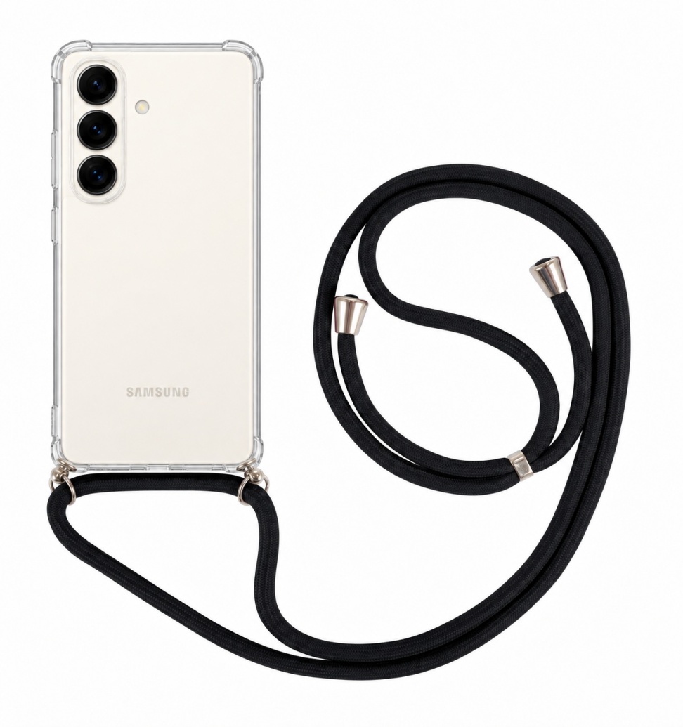 Zadní kryt na Samsung S26 s černou šňůrkou průhledný