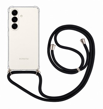 Zadní kryt na Samsung S26 s černou šňůrkou průhledný
