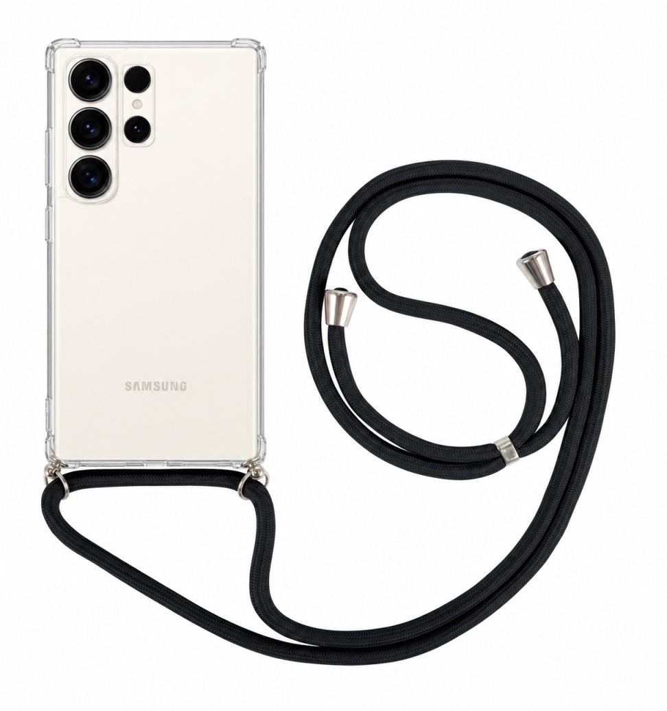 Zadní kryt na Samsung S26 Ultra s černou šňůrkou průhledný