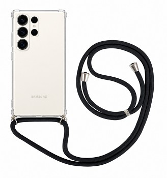 Zadní kryt na Samsung S26 Ultra s černou šňůrkou průhledný