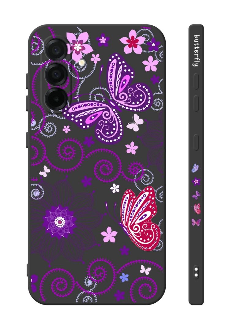 Zadní kryt Design na Samsung A36 Fialoví motýlci černý