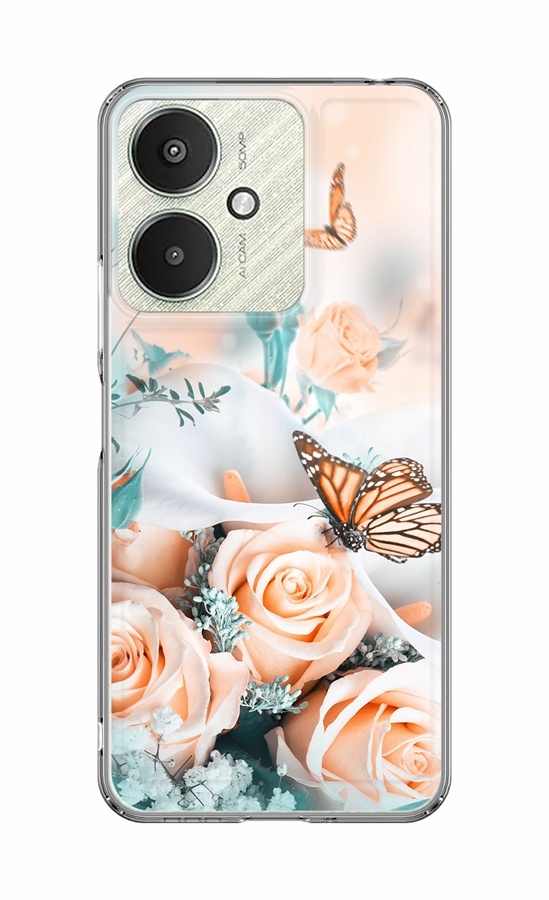 Zadní pevný kryt Image na Xiaomi Redmi 13C Růže s motýlem