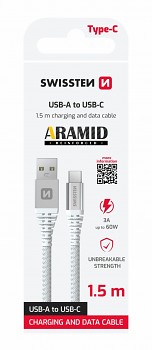 Datový kabel Swissten ARAMID REINFORCED USB-A - USB-C 1,5 m bílý