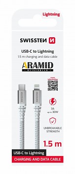 Datový kabel Swissten ARAMID REINFORCED USB-C - Lightning 1,5 m bílý