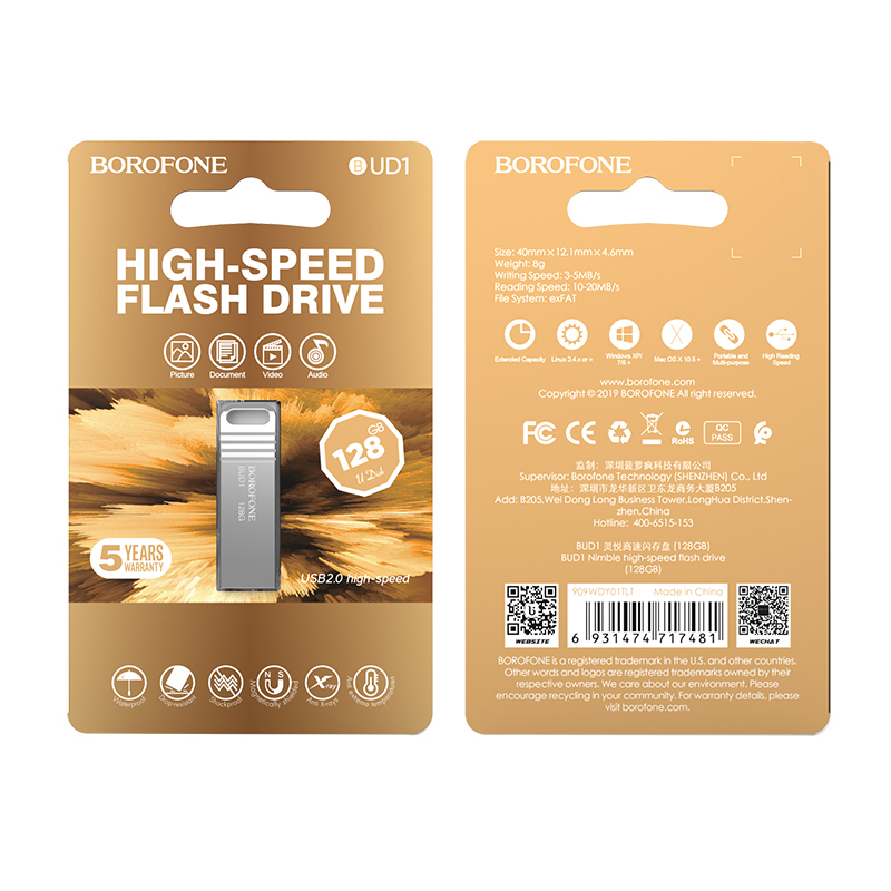 Flash disk Borofone BUD1 128GB stříbrný