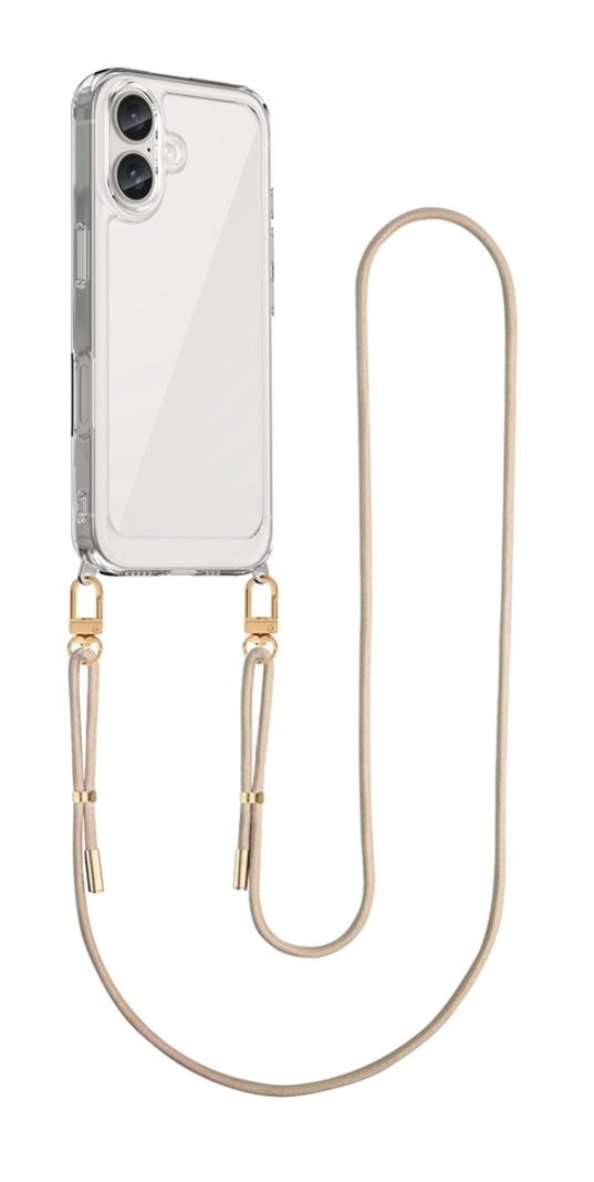 Levně Kryt TopQ Esthetique iPhone 16 s béžovou šňůrkou průhledný 129057 (pouzdro neboli obal na mobil iPhone 16)