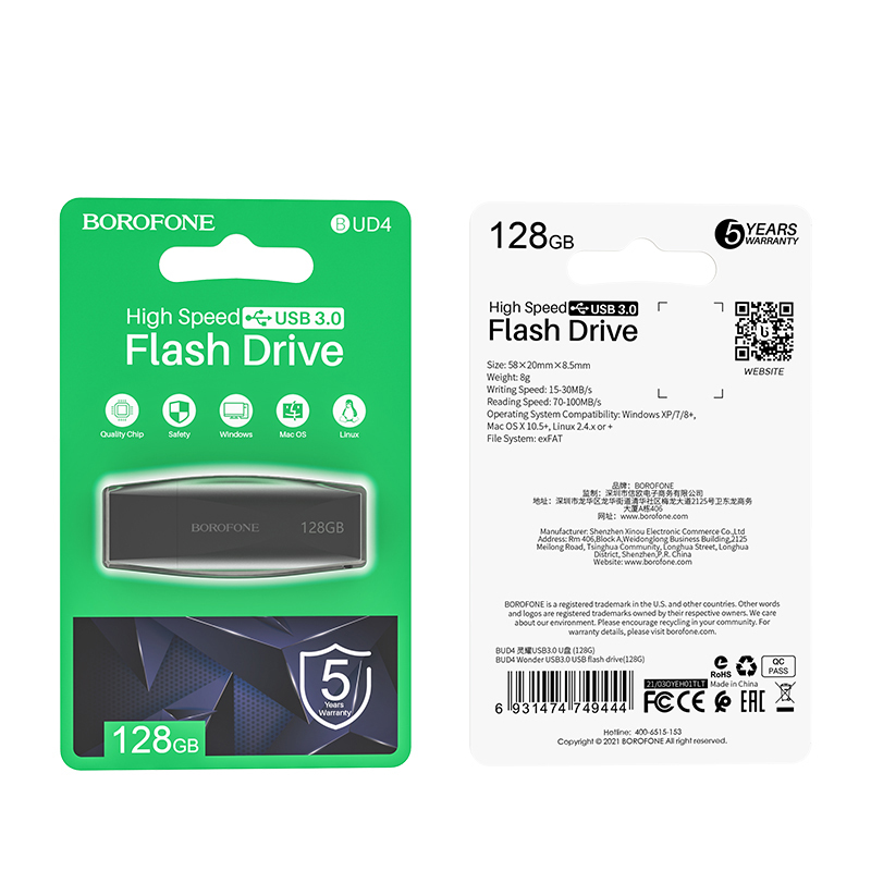 Flash disk Borofone BUD4 USB 3.0 128GB černý