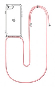 Zadní silikonový kryt na iPhone SE 2020 s růžovou šňůrkou průhledný