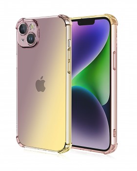 Zadní kryt na iPhone 15 Shock duhový purpurovo-žlutý
