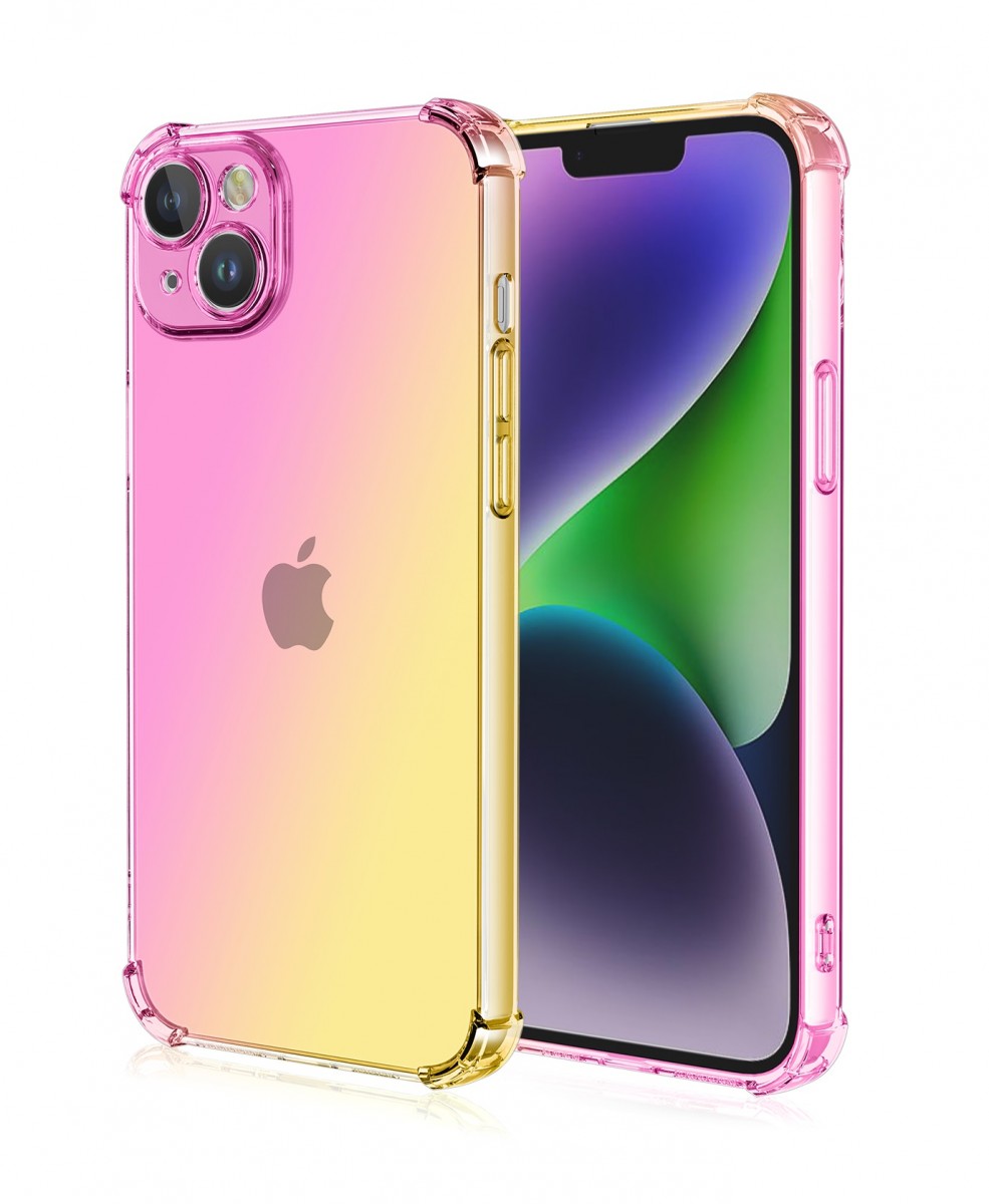 Levně Kryt TopQ iPhone 15 Shock duhový růžovo-žlutý 99698 (pouzdro neboli obal na mobil iPhone 15)