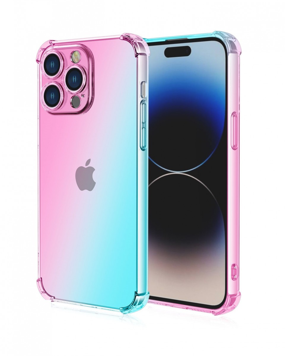 Zadní kryt na iPhone 15 Pro Shock duhový mentolovo-růžový