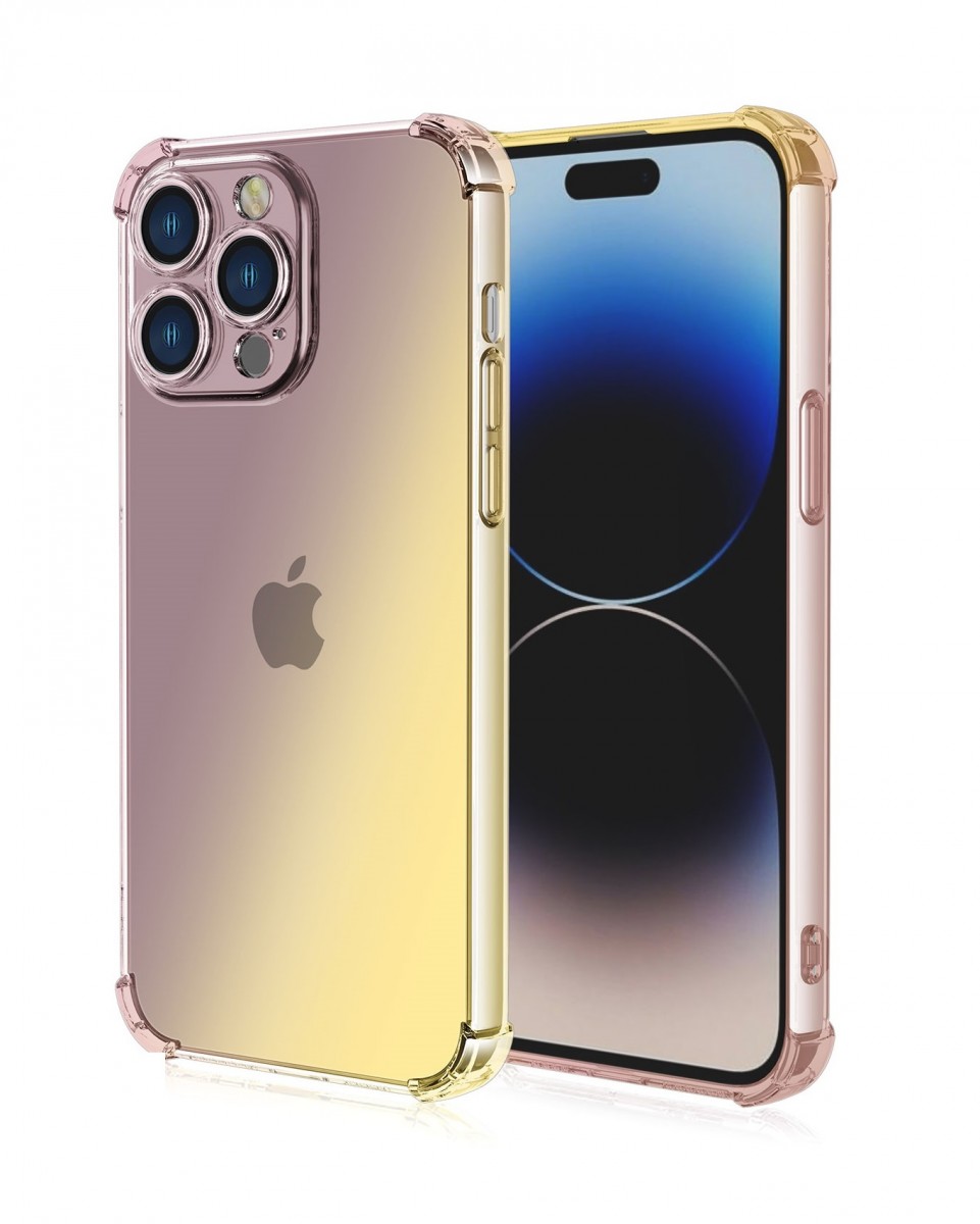 Levně Kryt TopQ iPhone 15 Pro Shock duhový purpurovo-žlutý 99702 (pouzdro neboli obal na mobil iPhone 15 Pro)