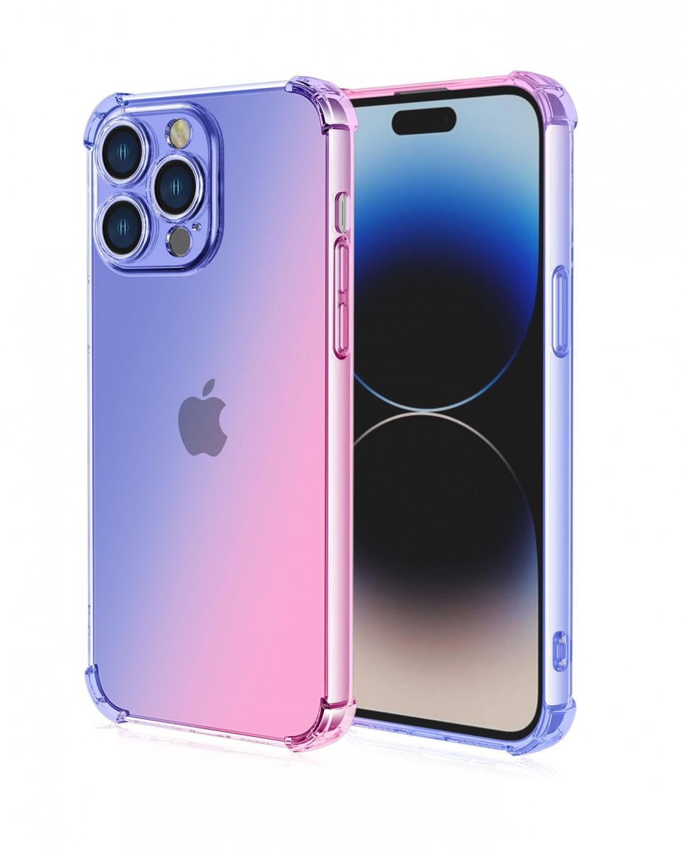 Levně Kryt TopQ iPhone 15 Pro Shock duhový modro-růžový 99703 (pouzdro neboli obal na mobil iPhone 15 Pro)