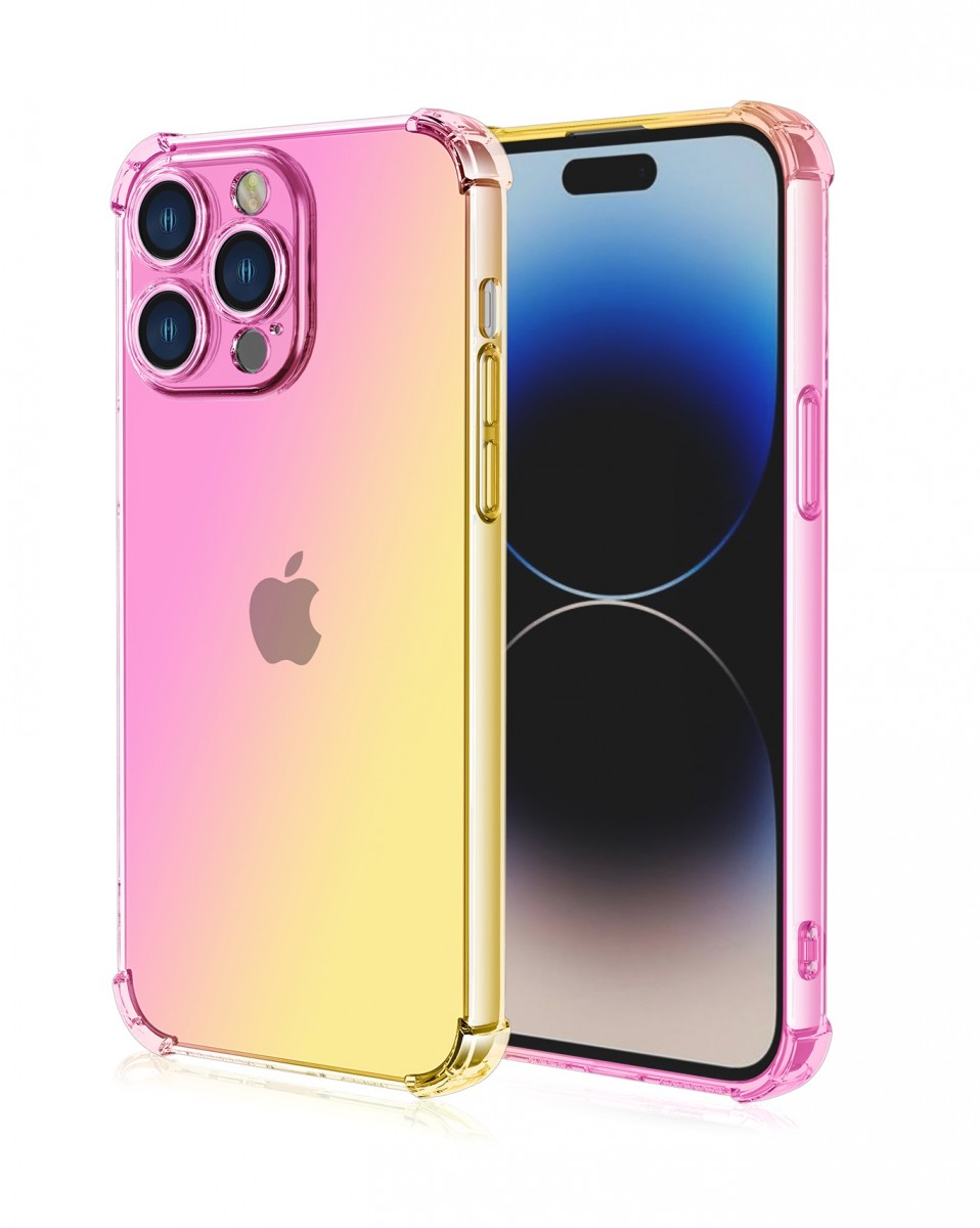 Levně Kryt TopQ iPhone 15 Pro Shock duhový růžovo-žlutý 99704 (pouzdro neboli obal na mobil iPhone 15 Pro)