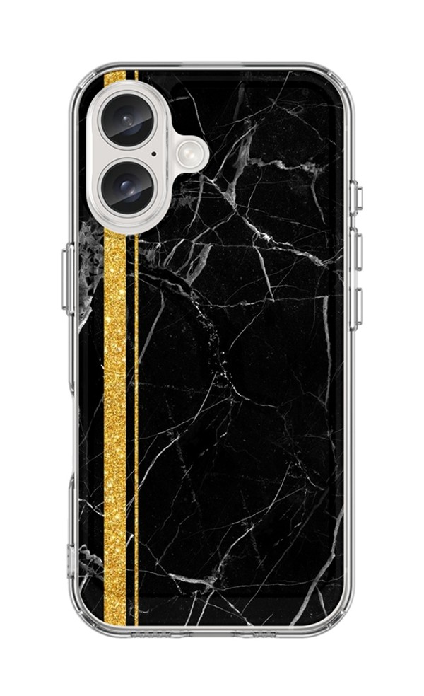 Zadní pevný kryt STYLE na iPhone 16 Mramor černo-zlatý