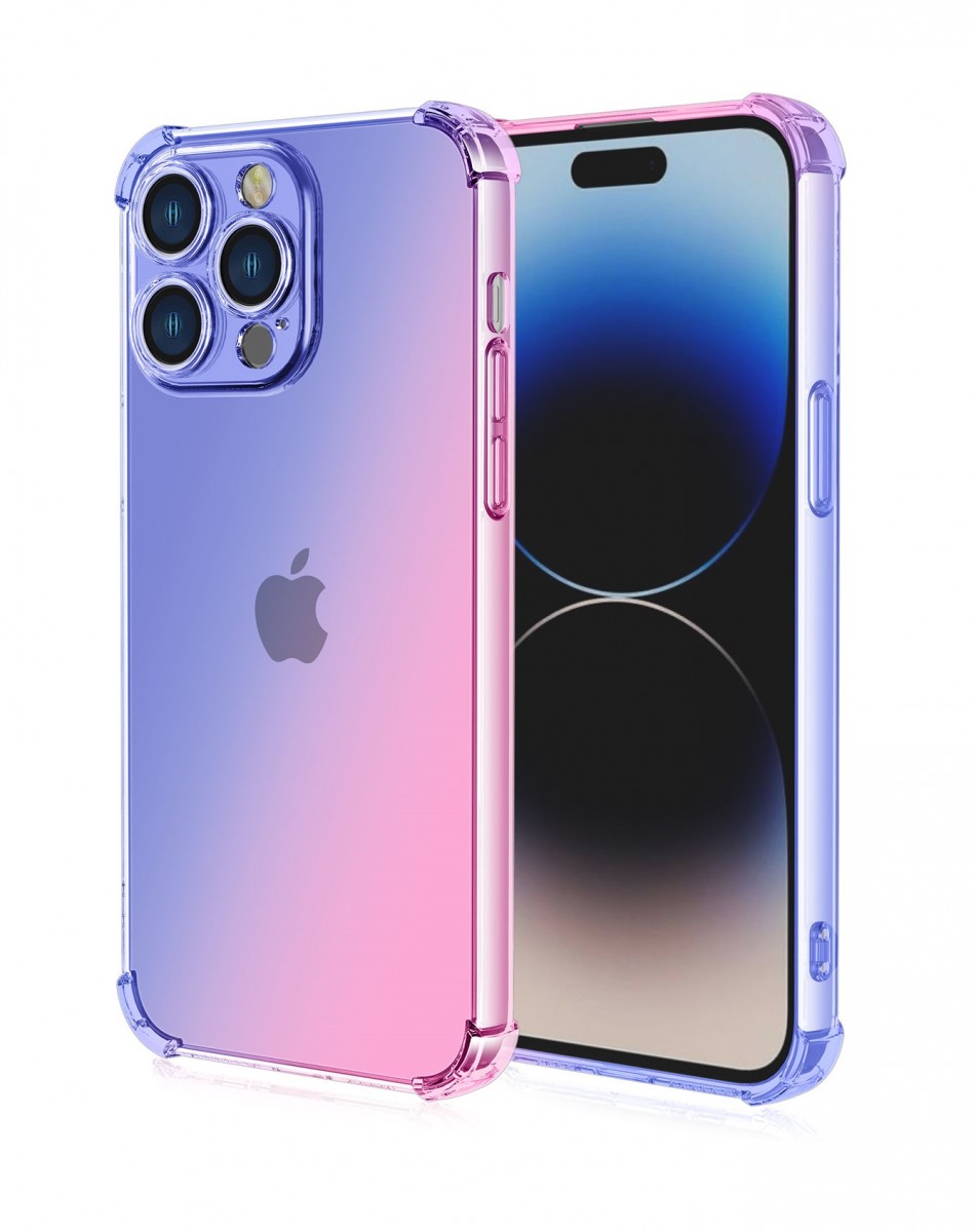 Levně Kryt TopQ iPhone 15 Pro Max Shock duhový modro-růžový 99709 (pouzdro neboli obal na mobil iPhone 15 Pro Max)