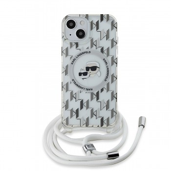 Zadní kryt Karl Lagerfeld IML Monogram Crossbody K&CH Heads MagSafe pro iPhone 14 Transparent ROZDĚLANÝ