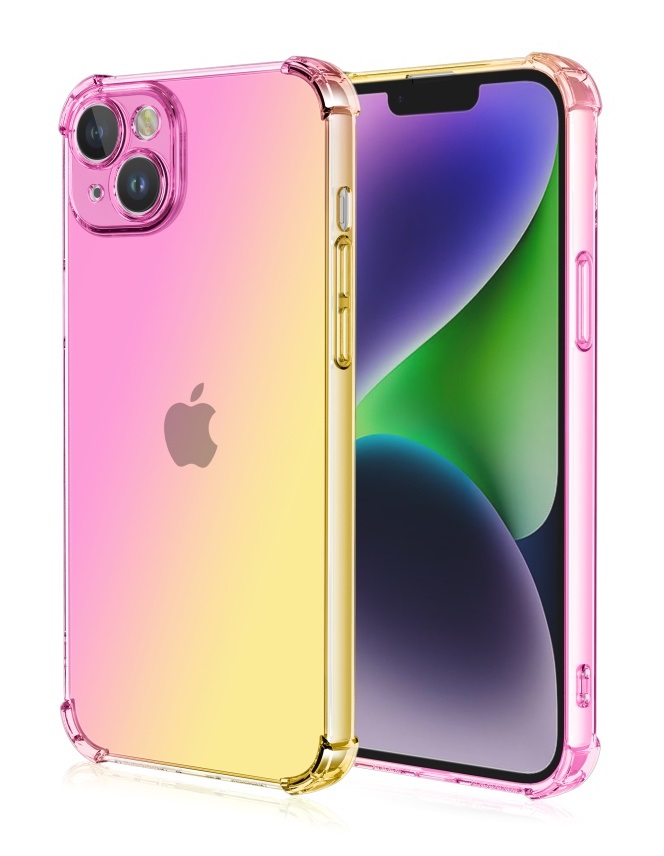 Levně Kryt TopQ iPhone 13 Shock duhový růžovo-žlutý 109768 (pouzdro neboli obal na mobil iPhone 13)