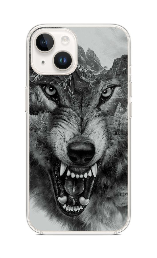 Levně Kryt TopQ iPhone 14 Černobílý vlk 109816	 (pouzdro neboli obal na mobil iPhone 14)