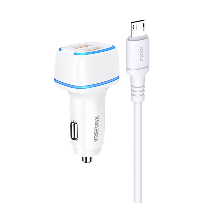 Nabíječka do auta KAKU KSC-528 vč. microUSB datového kabelu Dual 2.8A bílá