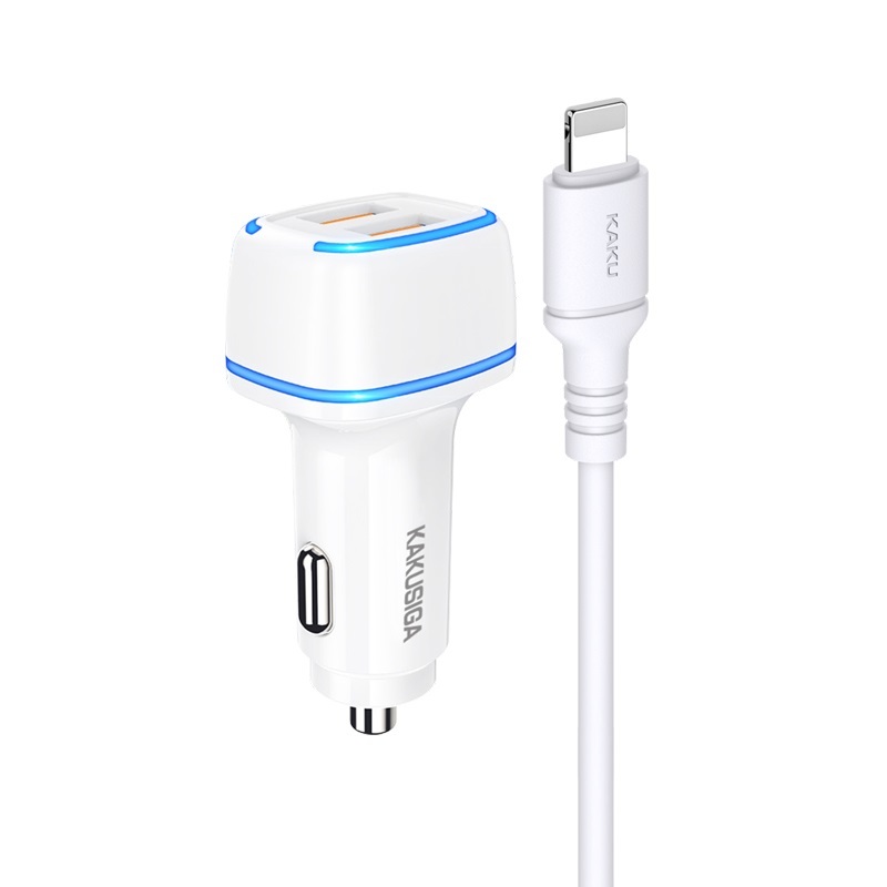 Nabíječka do auta KAKU KSC-528 vč. Lightning datového kabelu Dual bílá